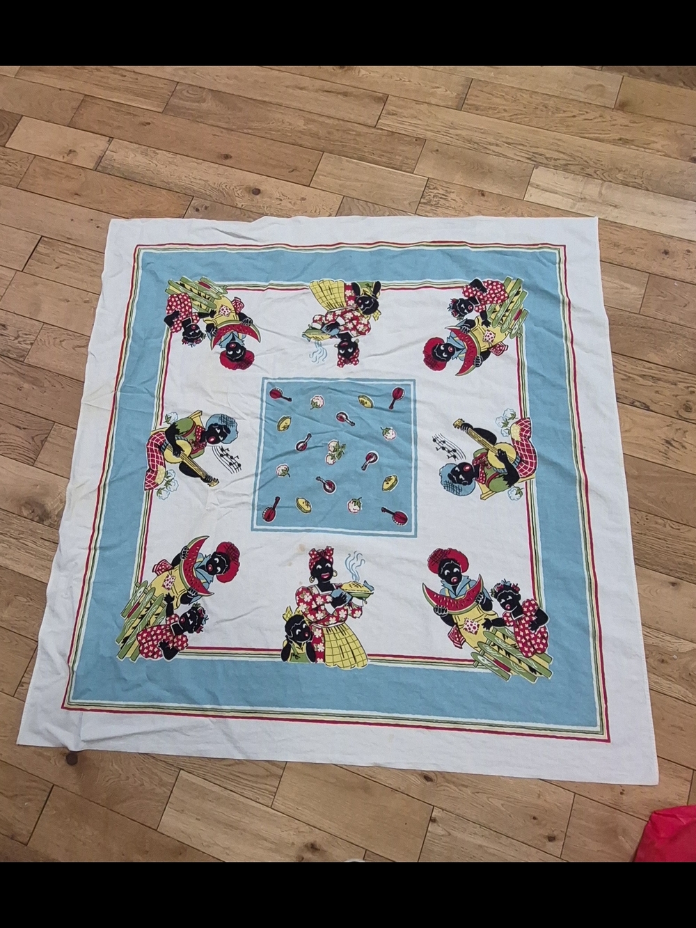 Vintage Black Americana folk art tablecloth